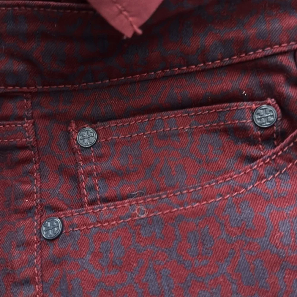 Tory Burch Denim Women 32” Red Agate Bern Patterned Jeans Mid Rise Skinny Floral